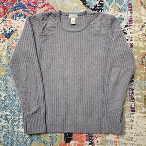L.L. Bean 100% Lambswool Grey Knit Shoulder Elbow Patch Pullover Sweater Mens XL